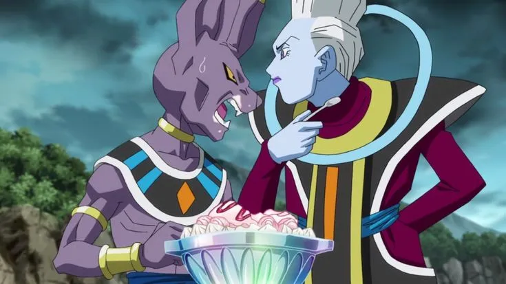 beerus god of destruction fighting with whis over icecream dragon ball super anime