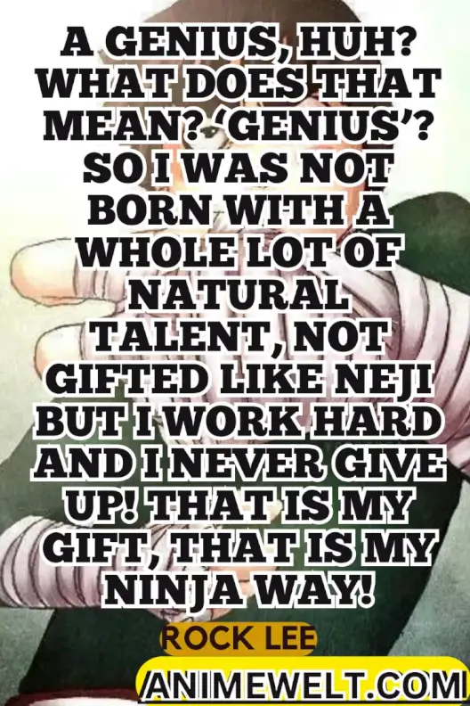 A genius huh? What does that mean? "Genius"? So I was not born with a lot of natural talent, not gifted like Neji but i work hard and never give up! that is my gift, that is my ninja way!