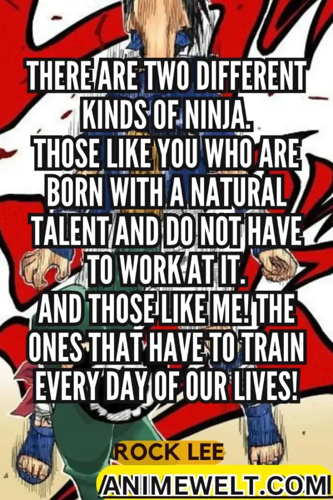There are two different kinds of ninjas. Those like you who are born with natural talent and do not have to work at it. And those like me! the ones that have to train every day of our lives.